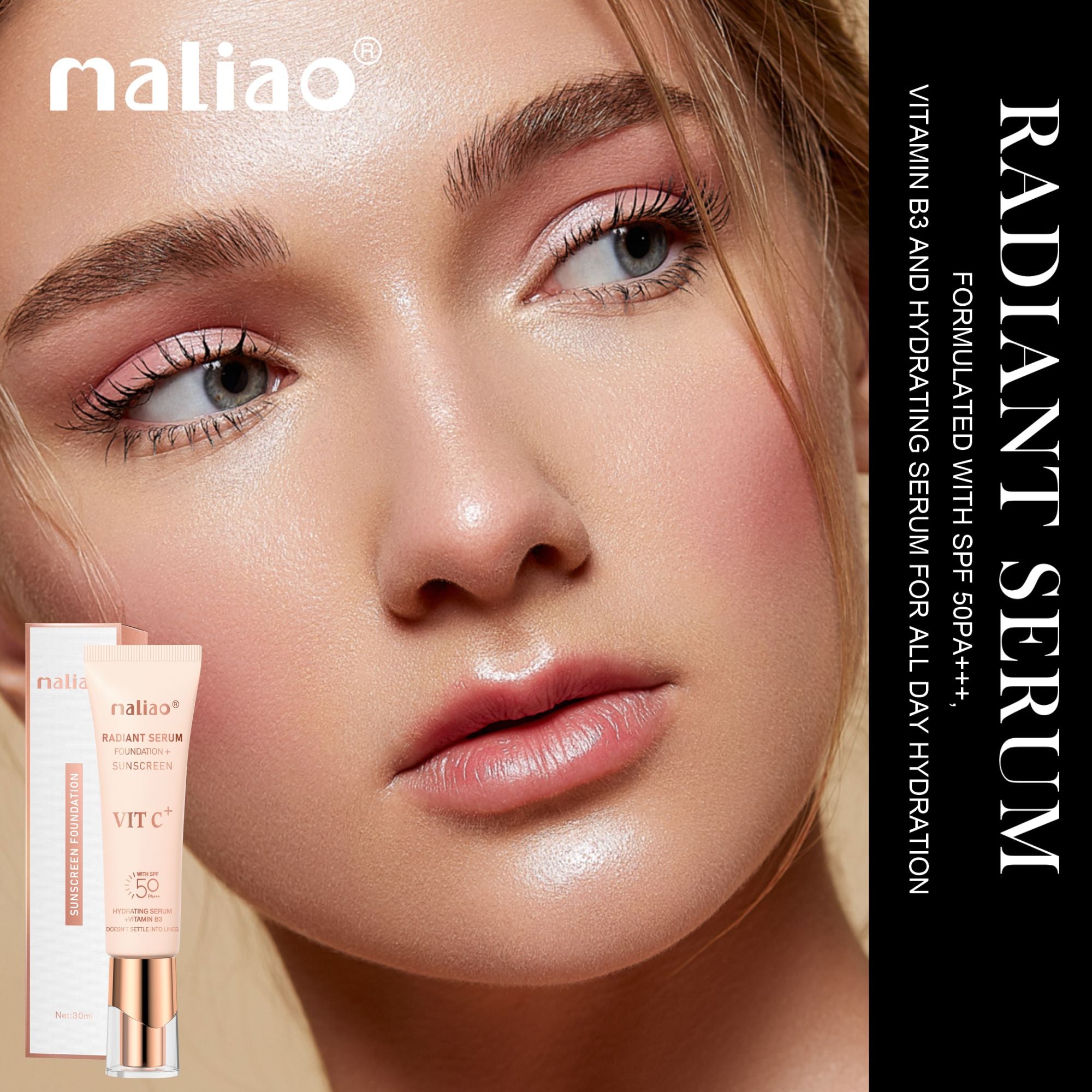 Maliao Foundation + Sunscreen - Natural Bright Finish for Radiant Skin